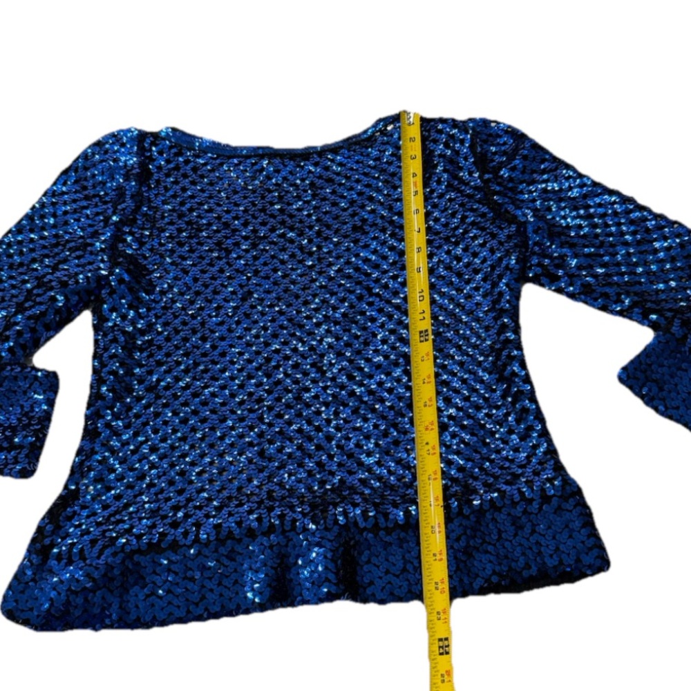 VTG 80s PARTIQUE New York Sequin Fishnet Party Sweater Royal Blue Womens 6 Small - Picture 7 of 9